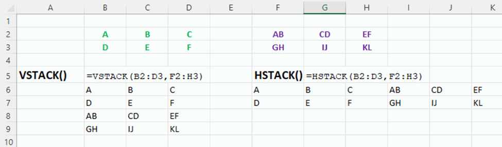 Combine Excel Arrays with HStack() or VStack()