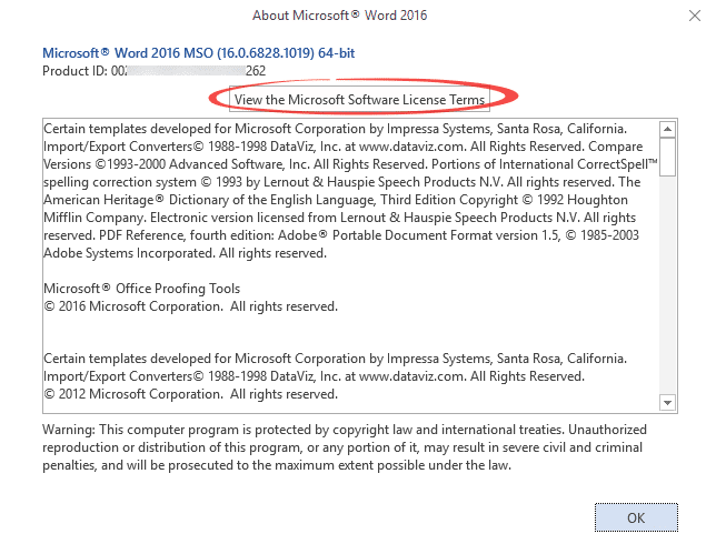 Office 2016 SLT dialog